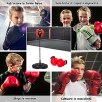 Set di boxe sacco giocattoli per bambini regolabile 81-123cm con guantoni da boxe, Boxe completo da terra Nero e rosso-Boxe