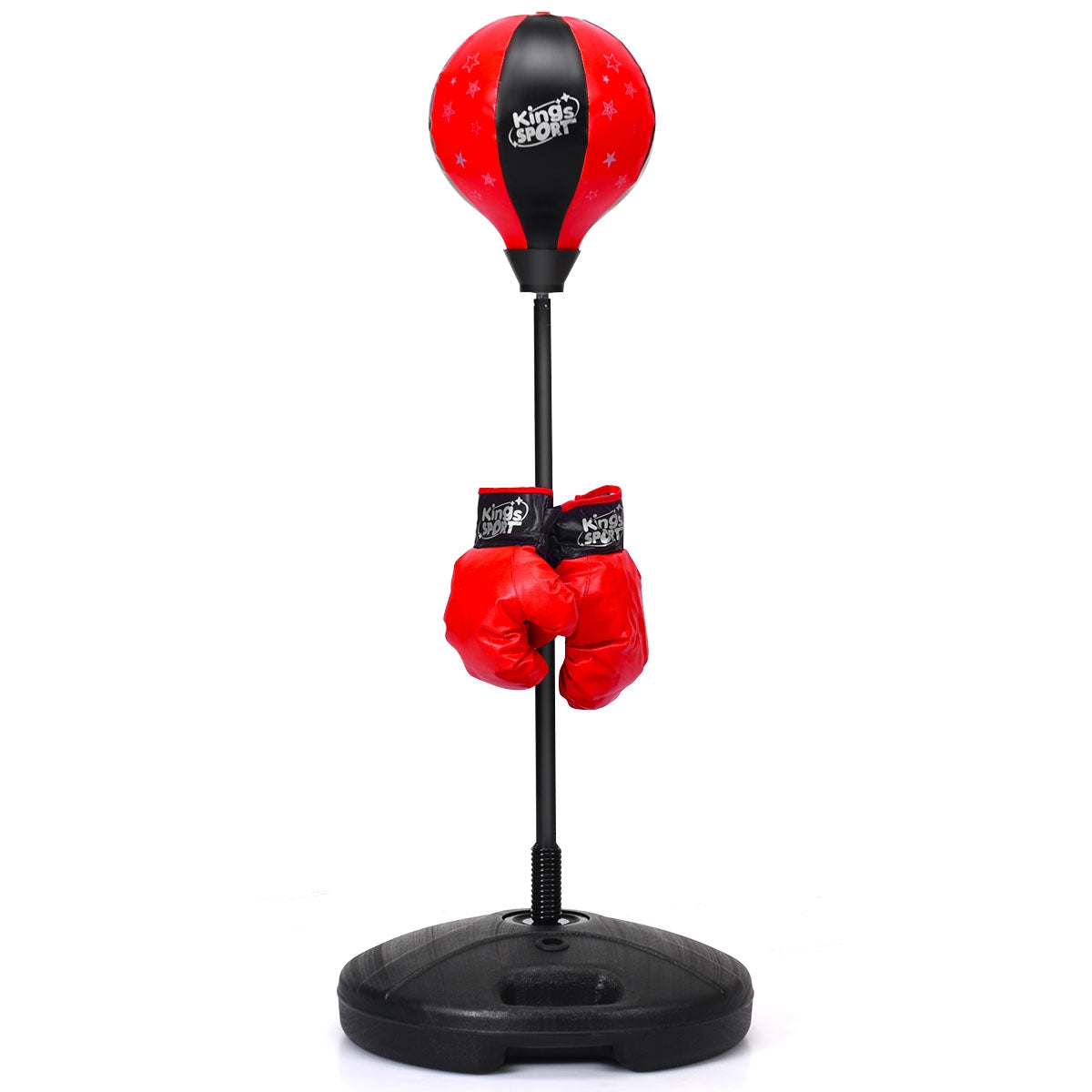 Set di boxe sacco giocattoli per bambini regolabile 81-123cm con guantoni da boxe, Boxe completo da terra Nero e rosso-Boxe