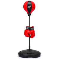Set di boxe sacco giocattoli per bambini regolabile 81-123cm con guantoni da boxe, Boxe completo da terra Nero e rosso-Boxe