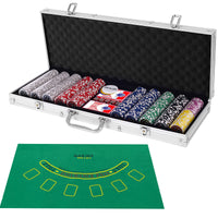 Set con 500 fiches di poker per Texas Holdem Blackjack e gioco d¡¯azzardo, Set con custodia in alluminio Argento-Fiche e set da poker