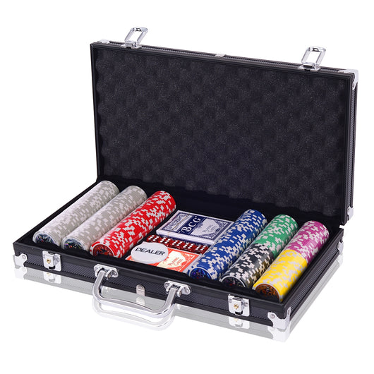 Set poker chips casino con dadi da gioco 300 pz e custodia in alluminio, Set fiches dadi e carte da poker Nero-Fiche e set da poker