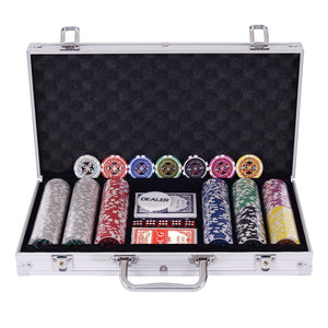 Set poker chips casino con dadi da gioco 300 pz e custodia in alluminio, Set fiches dadi e carte da poker Argento-Fiche e set da poker