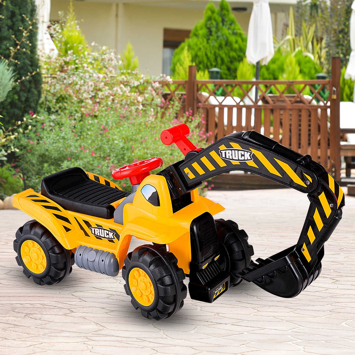 Ruspa elettrica multifunzione per bambini, Escavatore giocattolo cavalcabile con suono 89x45x30cm-Macchinine giocattoli