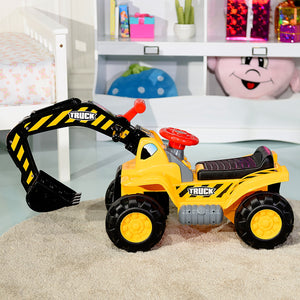 Ruspa elettrica multifunzione per bambini, Escavatore giocattolo cavalcabile con suono 89x45x30cm-Macchinine giocattoli