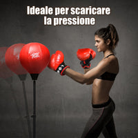 Palla da boxe con base altezza regolabile, Sacco da boxe con pompa manuale e guanti da boxe-Boxe
