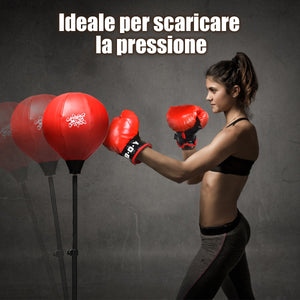 Palla da boxe con base altezza regolabile, Sacco da boxe con pompa manuale e guanti da boxe-Boxe