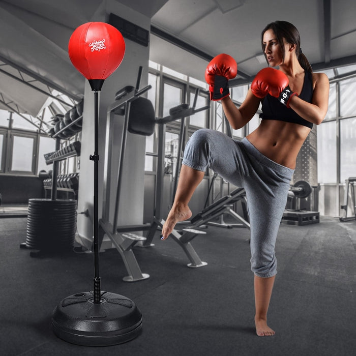 Palla da boxe con base altezza regolabile, Sacco da boxe con pompa manuale e guanti da boxe-Boxe