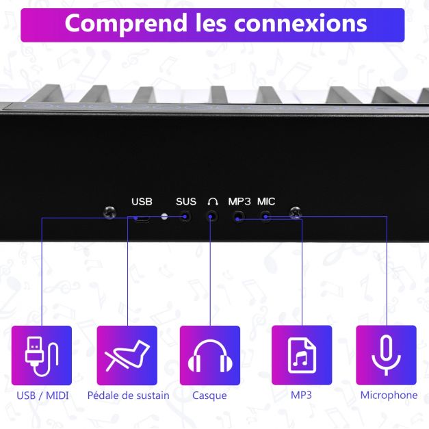 Tastiera elettrica con 88 tasti 128 ritmi 128 note regolazione dinamica interfaccia midi/usb con funzione bluetooth e borsa 20_0007111