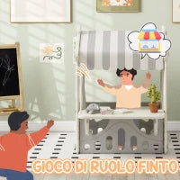 Casetta per Bambini 1-6 Anni da Interno con Porte, Finestre e Bancone da Negozio, Crema