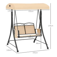 Dondolo da Giardino 2 Posti con Tetto Parasole Regolabile e Tasche Laterali, Beige