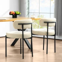 Set di 2 Sedie da Pranzo con Schienale in Tessuto e Piedi in Acciaio, 51 x 51 x 76 cm, Beige e Nero