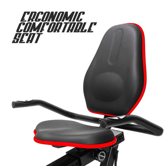 TYPHOON 7000 - Cyclette orizzontale a resistenza magnetica regolabile. Relaxbike con volano da 7kg, pedalata bidirezionale, ergometro reclinabile, display LCD, cardiofrequenzimetro e supporto tablet.