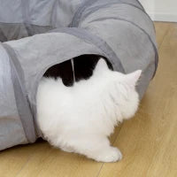 Tunnel per gatti con letto e cuscino, pieghevole, con fori per palline e porticina, Ø 90 x 27 cm grigio