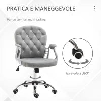 Sedia da Ufficio in Stile contemporaneo con Altezza Regolabile e Ruote Girevoli, 60x61x95105 cm, Grigia