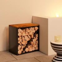 Portalegna 2-in-1 da interno rialzato con divisore metallo, 58 x 36 x 60 cm Nero