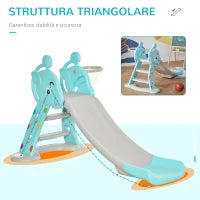 Scivolo per Bambini da 18 Mesi Pieghevole con 3 Scalini e Canestro Basket, Scivolo da Interno ed Esterno, 147x82x85.5 cm, Blu e Grigio