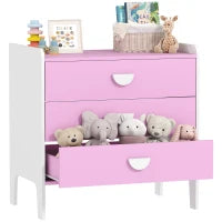 Cassettiera per bambini con 3 cassetti, MDF, Armadio per bambini, Rosa+Bianco