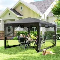 Gazebo 4x3 m Pieghevole con Zanzariera e 2 Ingressi, in Metallo e PE, Grigio Scuro