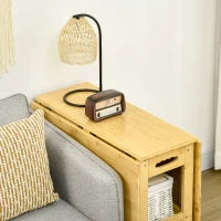 Tavolo Pieghevole da Pranzo con Due Lati Pieghevoli, Due Ripiani, Piedini Regolabili, 149,5 x 80 x 73,5 cm, Bambù