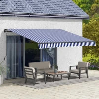 Tenda Solare per Terrazza con Manovella,Resistente alle Intemperie, 350 cm x 290 cm, Blu e Bianco