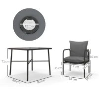 Set da Giardino 5 Pezzi in Acciaio con 4 Sedie 58x58x66 cm e Tavolo 80x80x71 cm con Foro Centrale, Grigio