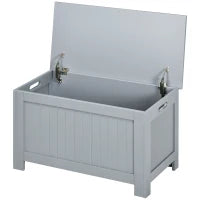 Baule Portaoggetti con Cerniere di Sicurezza, Cassapanca in Legno, Baule Porta Giocattoli, Coperchio Ribaltabile, Grigio