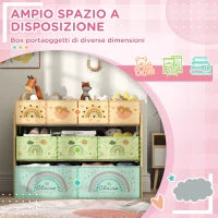 Mobile Portagiochi per Bambini a 3 Livelli con 9 Contenitori in Tessuto, 93x30x70 cm, Giallo