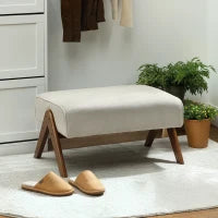 Poggiapiedi da Soggiorno Pouf Basso con Seduta Imbottita Gambe in Legno per Soggiorno Camera da Letto 69x47x36 cm Beige