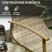 Salotto da Giardino in Rattan con 2 Poltroncine con Cuscini e Tavolino in Vetro, Marrone e Grigio