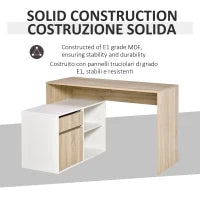 Scrivania Angolare, Scrivania ad Angolo per Computer da Camera o Ufficio, Scrivania Salvaspazio in Legno, Rovere e Bianco
