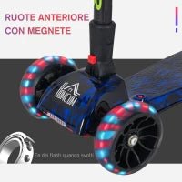 Monopattino a 3 Ruote per Bambini Piccoli 3-6 Anni, Pieghevole, Regolabile con Musica, Ruote Luminose e Razzi, Blu