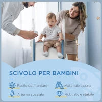 Scivolo per Bambini 18-36 Mesi in PE e PP a Tema Spaziale con Scale Antiscivolo, 157x46.5x80 cm