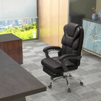 Poltrona da Ufficio Massaggiante in Finta Pelle con Poggiapiedi e Reclinazione, Marrone