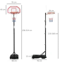 Canestro Basket ad Altezza Regolabile con Base Riempibile e 2 Ruote, in Acciaio, PE e HDPE, 70x45x2 cm