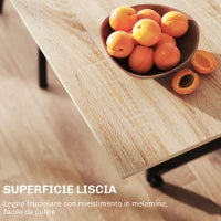 Tavolo Pieghevole Consolle per 4-6 persone con Ruote e Ripiani, 140x75x74cm, Rovere e Nero