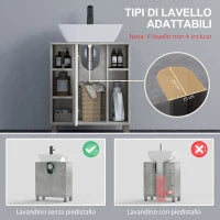 kleankin Mobiletto Sottolavandino con Intaglio a U e 6 Ripiani in Legno, 60x30x68cm - Bianco, Grigio