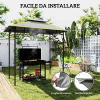 Copertura per Gazebo da Giardino per Barbecue 1.52x2.44 m a 2 Livelli in Poliestere Grigio Chiaro