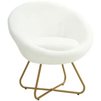 Poltroncina da Camera in Finta Pelliccia con Gambe in Metallo, 75x66x79 cm, Bianco