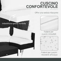 Divano da Esterno in Rattan, Set 5 Pezzi con Pouf, Salottino per il Giardino Nero e Bianco 96cmx 68cmx 65cm