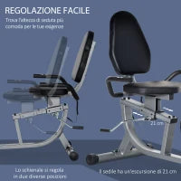 Cyclette Orizzontale Recumbent con 8 Livelli di Resistenza, Schermo LCD e Seduta Regolabile, 122-137x62x103 cm