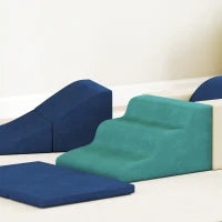 Set 7 Blocchi di Costruzioni Morbide per Bambini Fino a 3 Anni, Rivestimento in Velluto, Blu