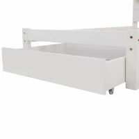 Letto Singolo con Cassetti e Rete a Doghe, Libreria, Senza Materasso, 90x200 cm, Bianco