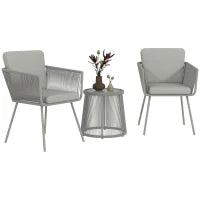 Set da Esterno con Tavolino in Vetro e 2 Sedie da Giardino in Rattan Stile Boho, Grigio Chiaro