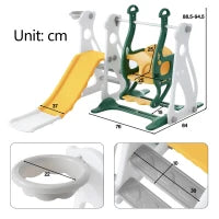 Scivolo per bambini 4-in-1 con altalena, scala e canestro da basket, regolabile in altezza, facile da montare, 113×100×94,5 cm,Verde Antico