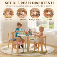Set Tavolo e Sedie per Bambini 3-8 Anni 5 pz con Bordi Arrotondati in Legno Multicolore