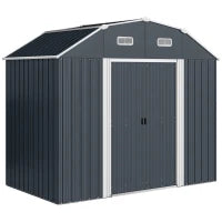 Capanno Porta Attrezzi con Ripiani Regolabili e 2 Finestre, in Acciaio Zincato, 238x132x198.5 cm, Grigio Scuro