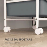 Carrello Portaoggetti con 2 Vassoi Fissi e 3 Vassoi Scorrevoli, in Acciaio e PP, 40x34x85 cm, Bianco e Grigio