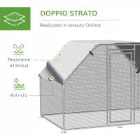 Pawhut Recinto per Galline in Metallo Galvanizzato e Tessuto Oxford con Porta con Blocco 280x193.5x195 cm