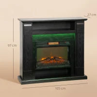 Camino Elettrico 1800W Regolabile con Fiamma 3D, Ripiano, Timer e Telecomando, 105x27x97 cm, Nero