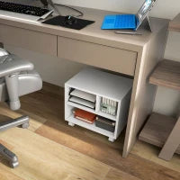 Mobile Porta Stampante a 2 Livelli con 3 Scomparti e Ruote per Ufficio e Studio, 40x30x36cm, Bianco